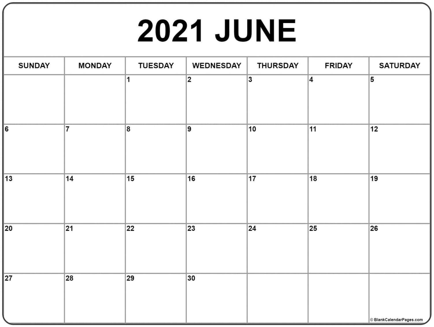 Calendar June 2021 Printable
