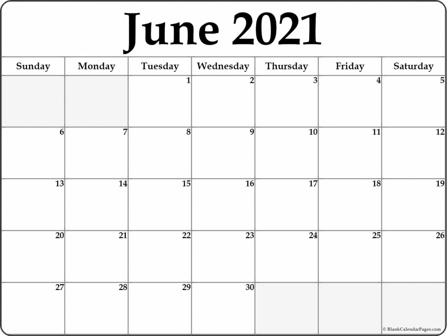 Calendar June 2021 Printable