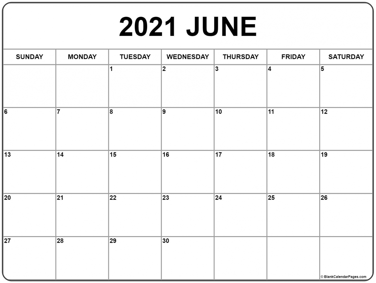 Printable June Calendar 2021