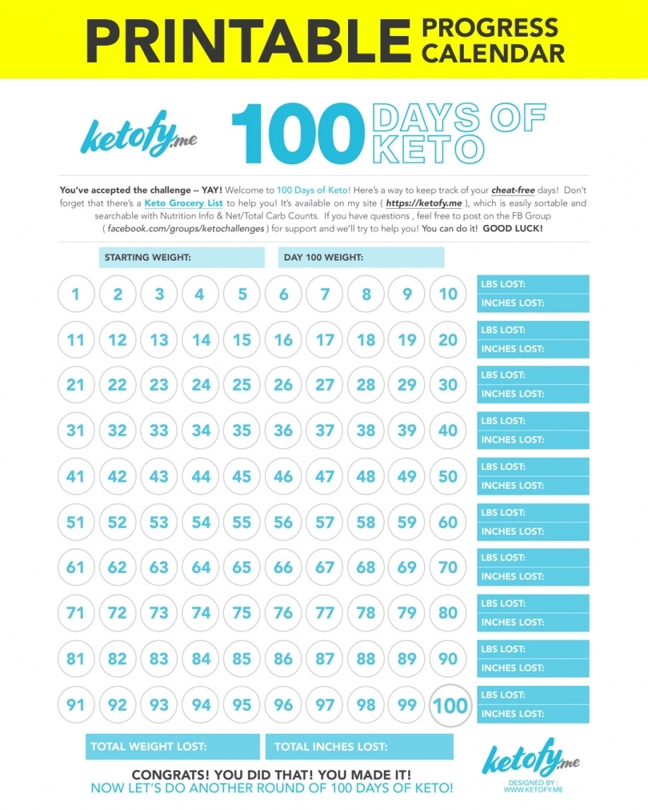 100 Days Countdown Calendar Chart