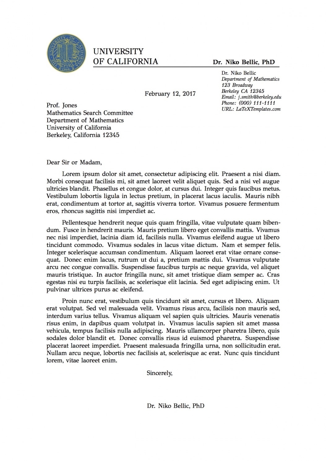 Formal Letter Heading Example