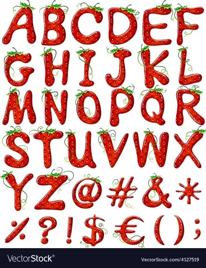 Letters Of The Alphabet With Strawberry Design