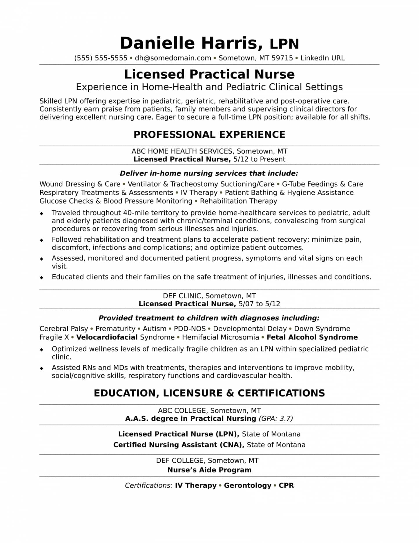 Lpn Resume Example
