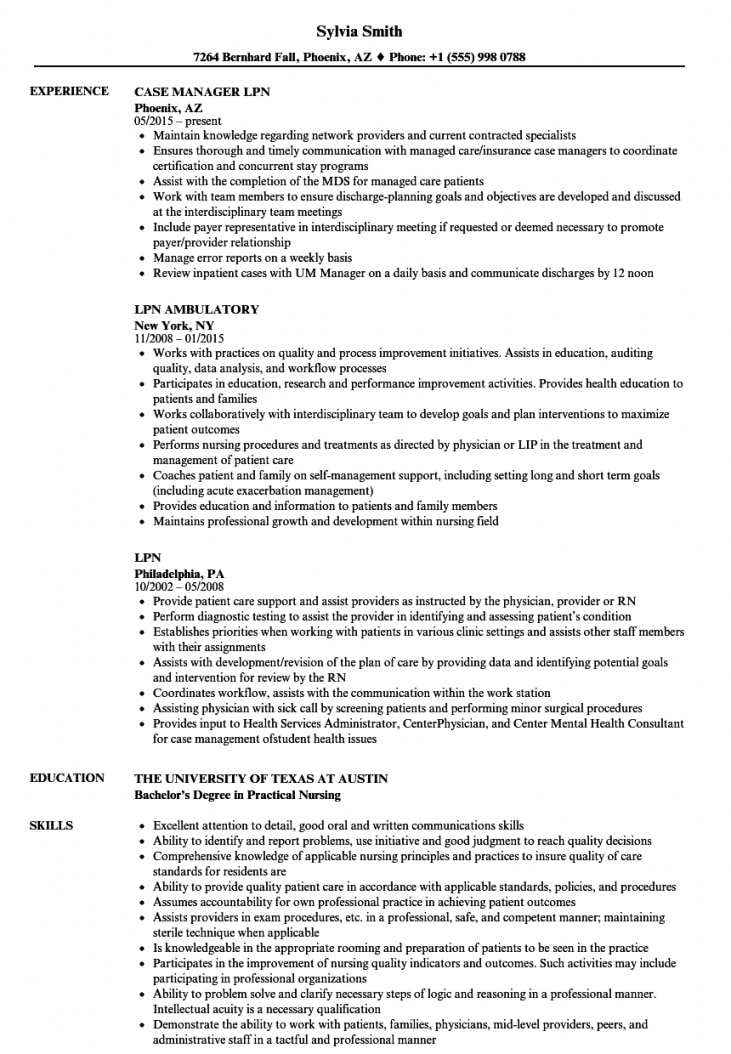 Lpn Resume Example