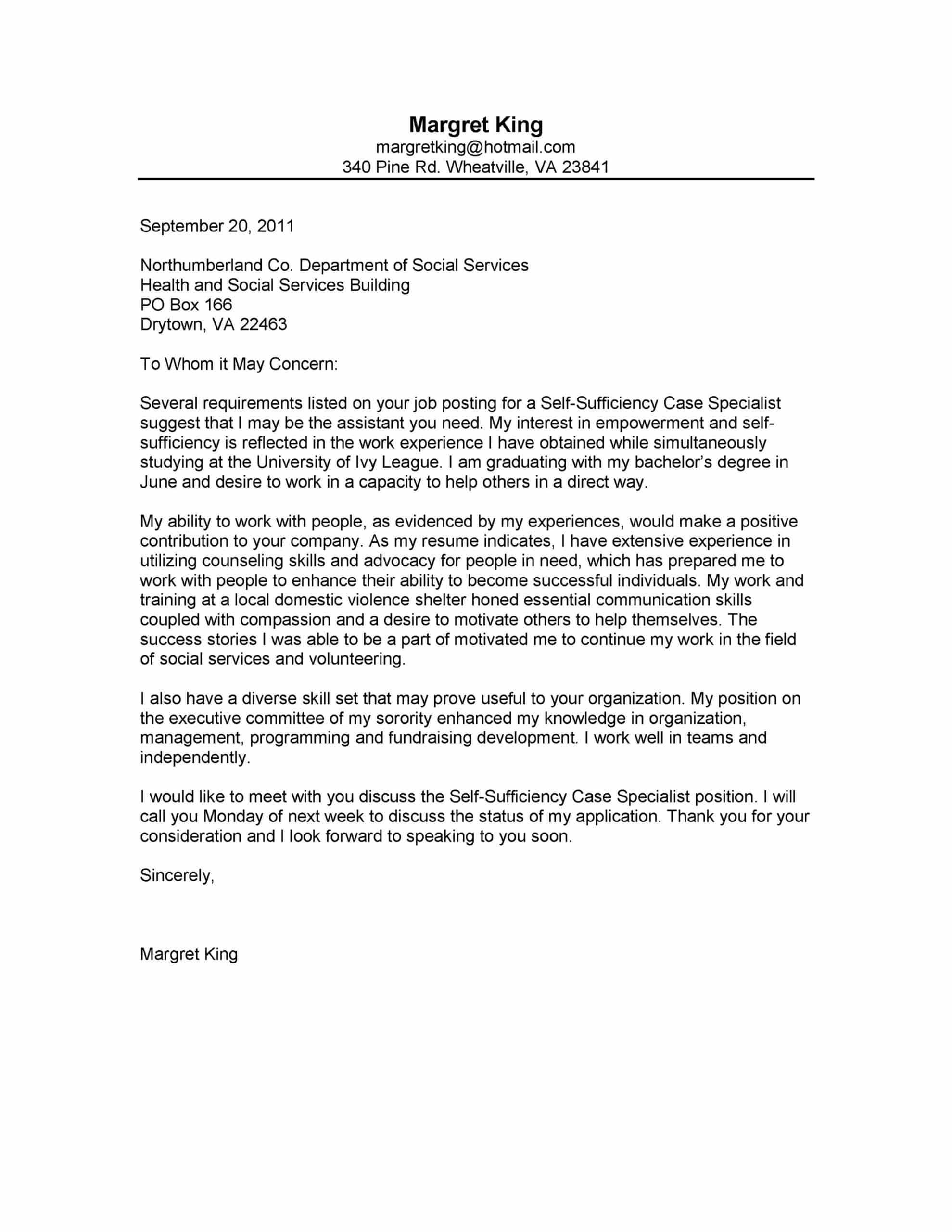 Manager Cover Letter View Case Community Service Worker