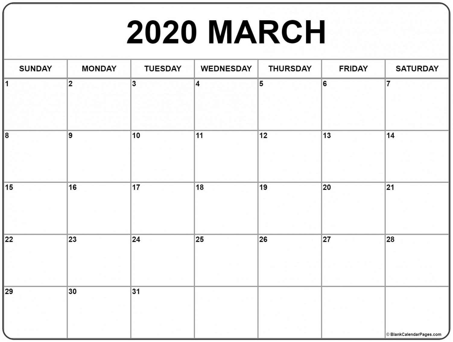 March 2020 Calendar Printable