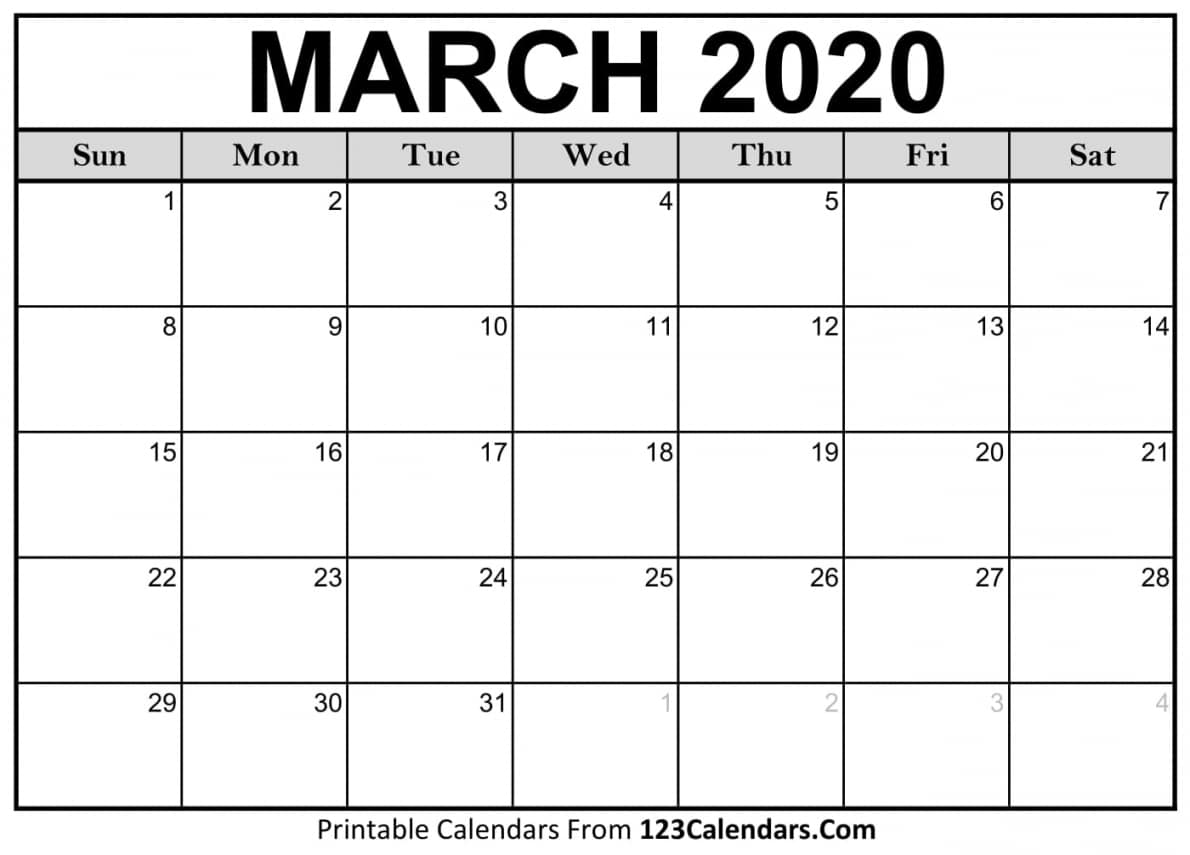 2020 March Calendar Printable