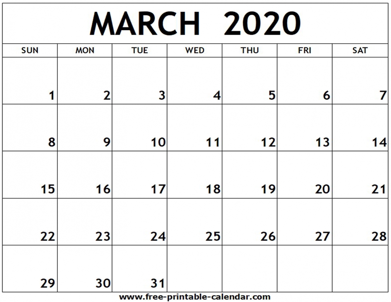 Blank 2020 Calendar Printable Blank 2020 Calendar Printable