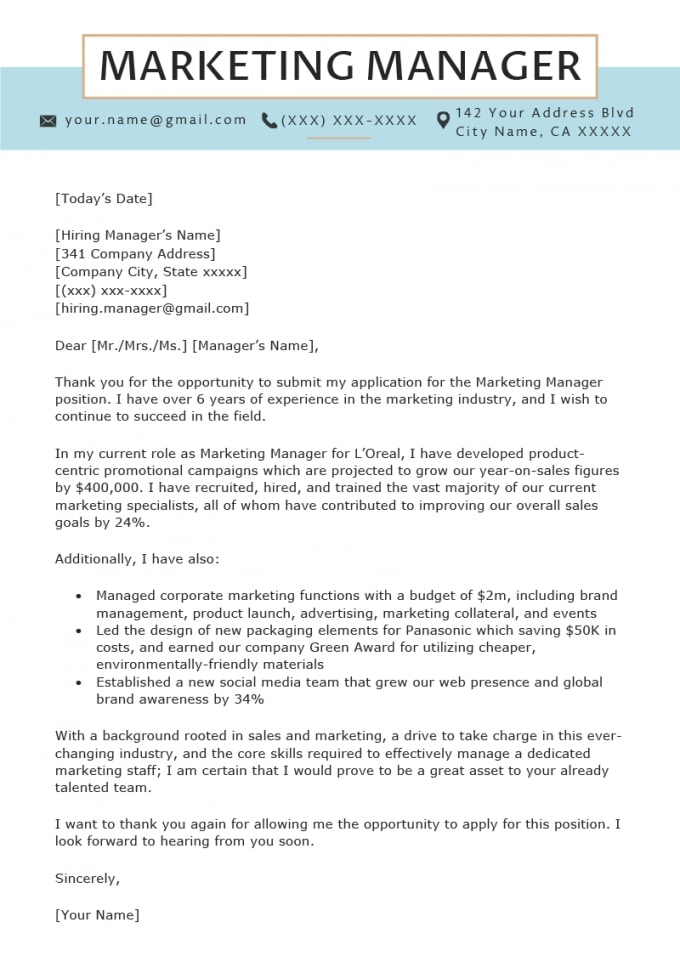 Marketing Manager Cover Letter Sample | Resume Genius