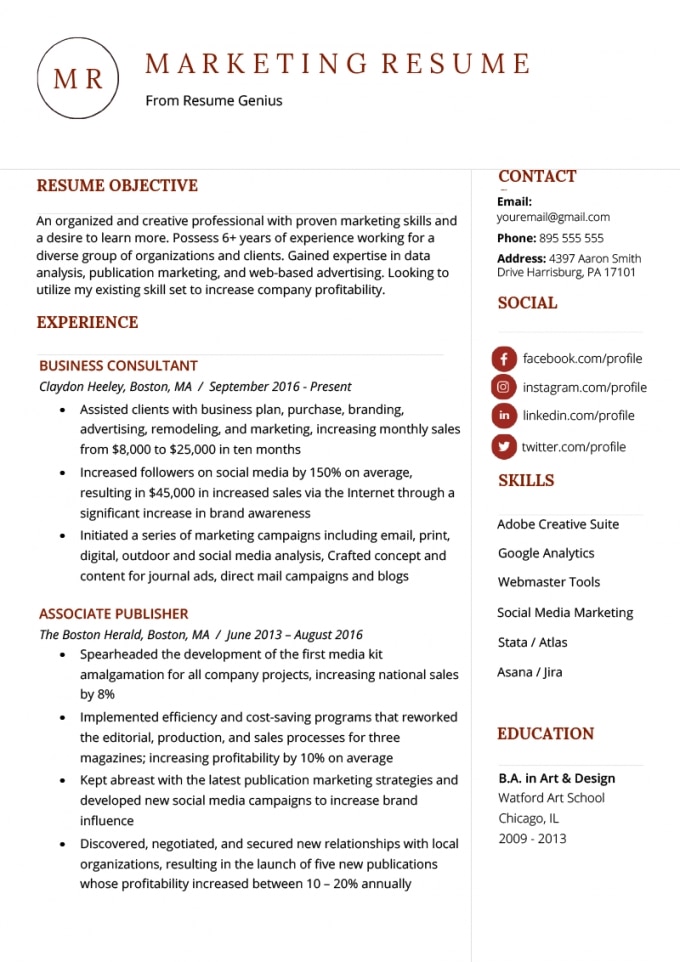 Marketing Resume Sample &amp; Writing Tips | Resume Genius