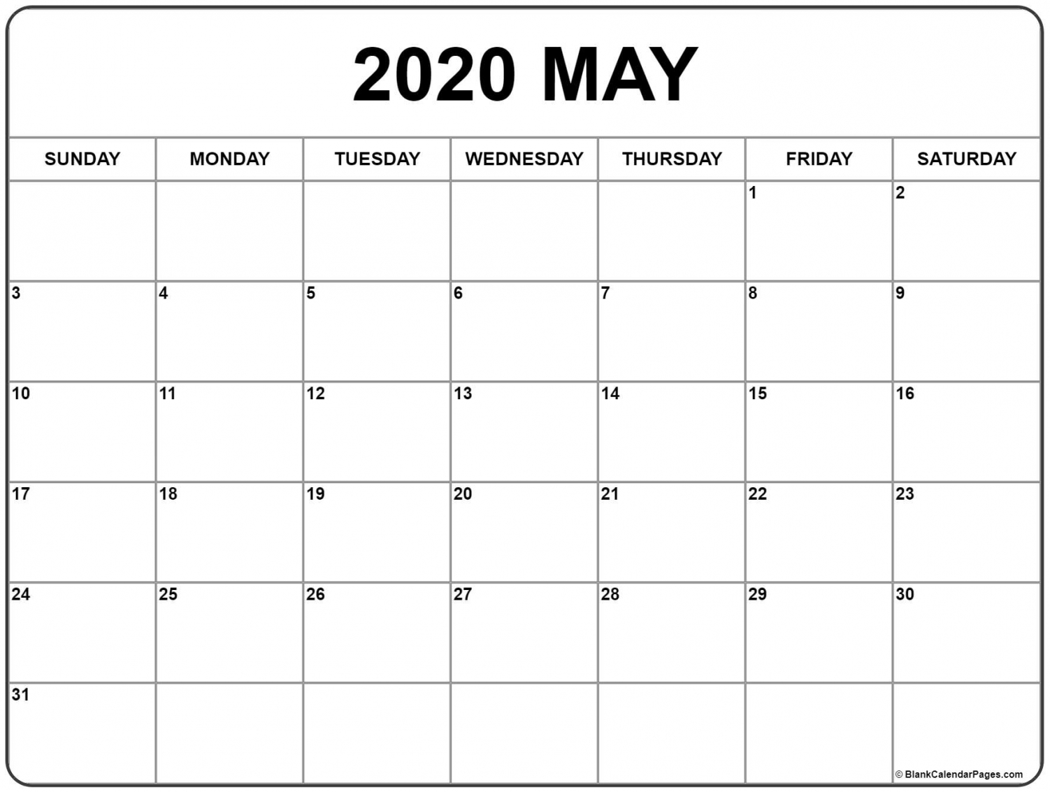 May 2020 Calendar Printable