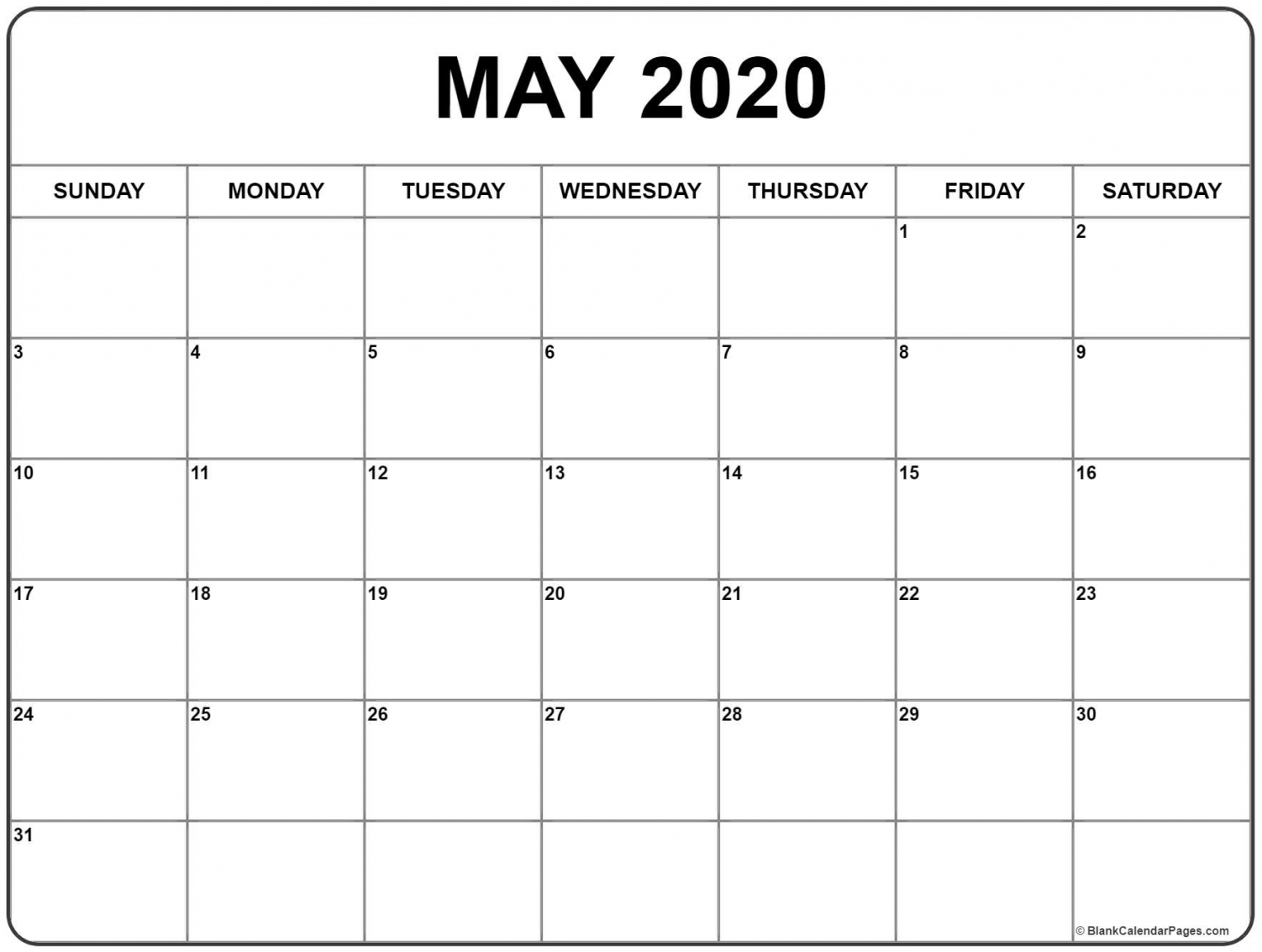 May 2020 Calendar Printable