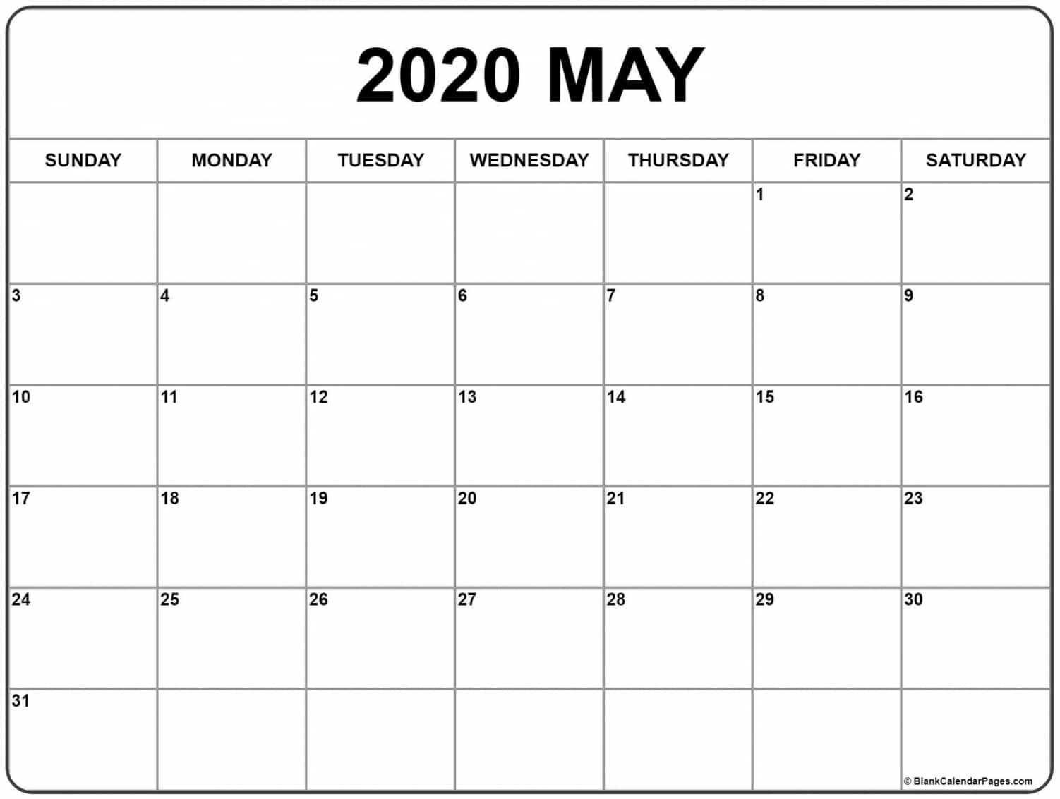 May 2020 Calendar With Holidays Printable