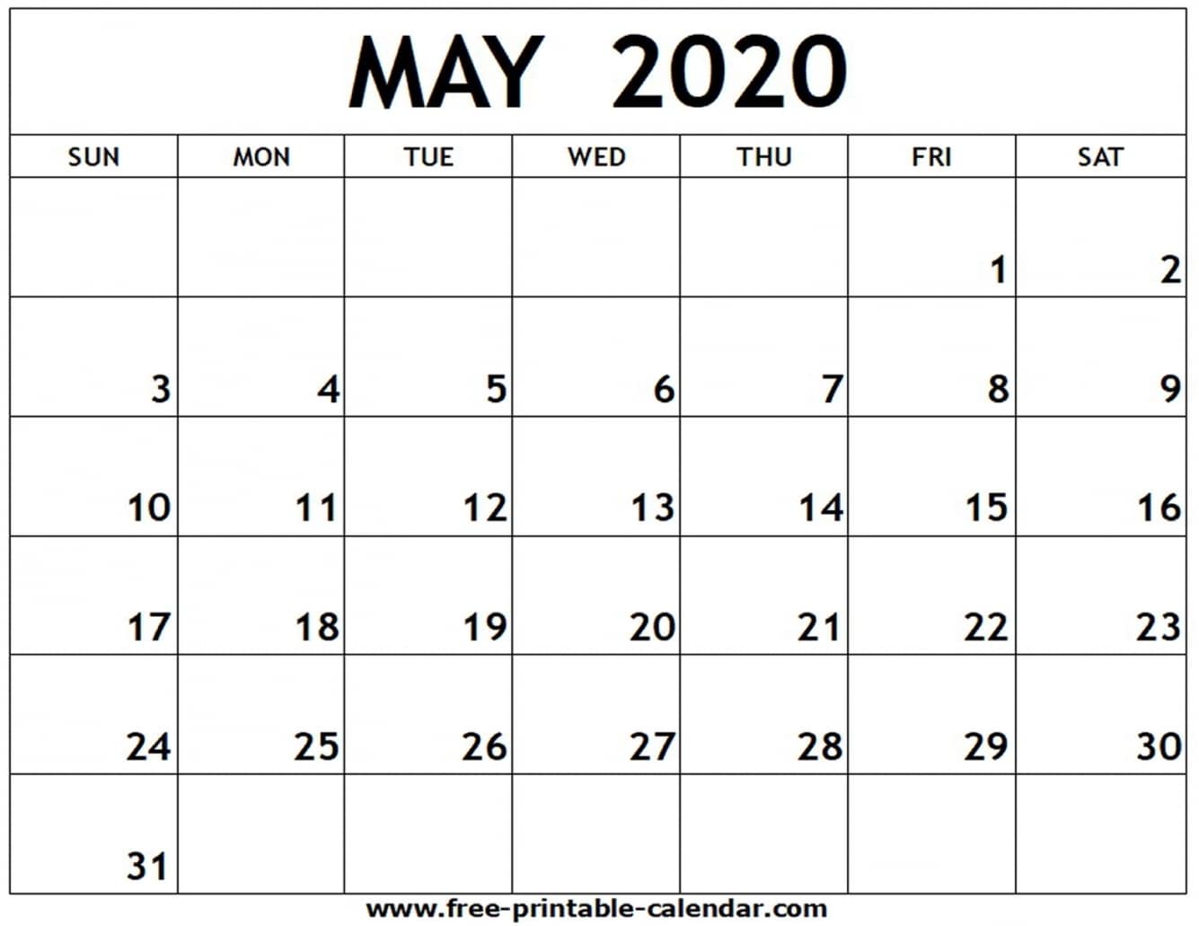 May 2020 Calendar Templates