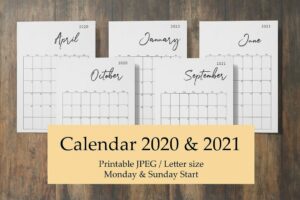 Monthly Printable Calendar Planner 2020 &amp; 2021