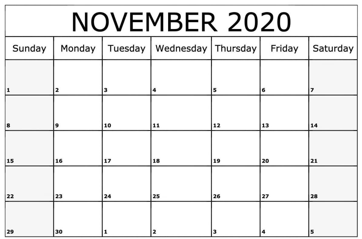 November 2020 Calendar Printable Template | September