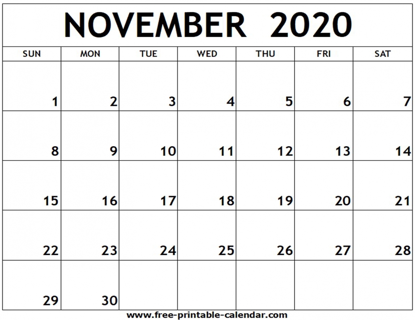 November 2020 Calendar Printable
