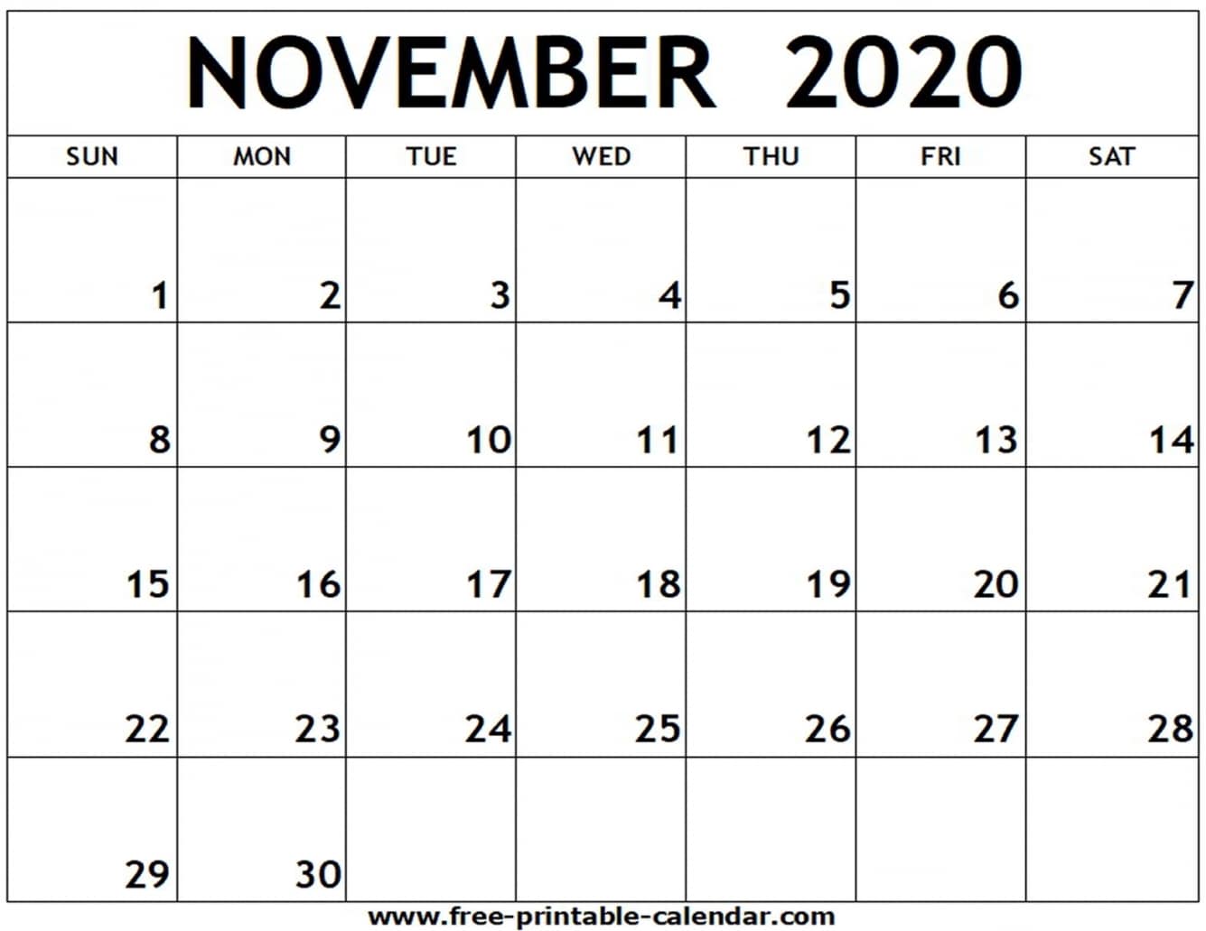 Printable Calendar November 2020