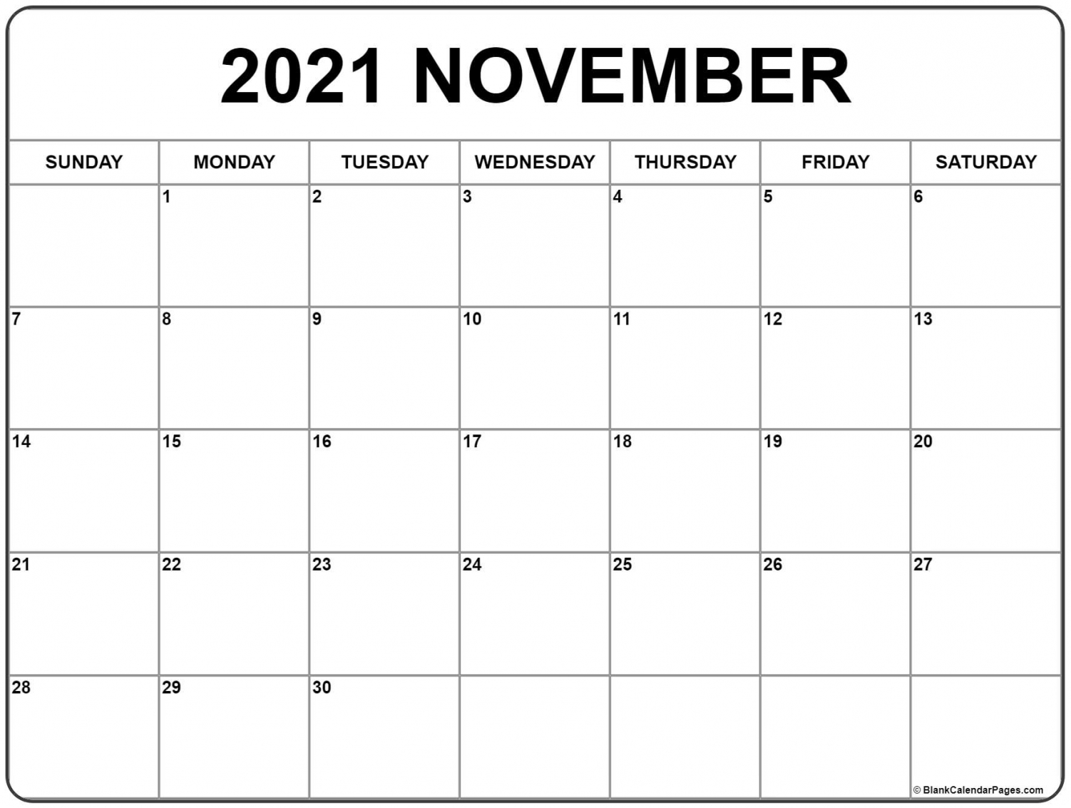 Printable November 2021 Calendar