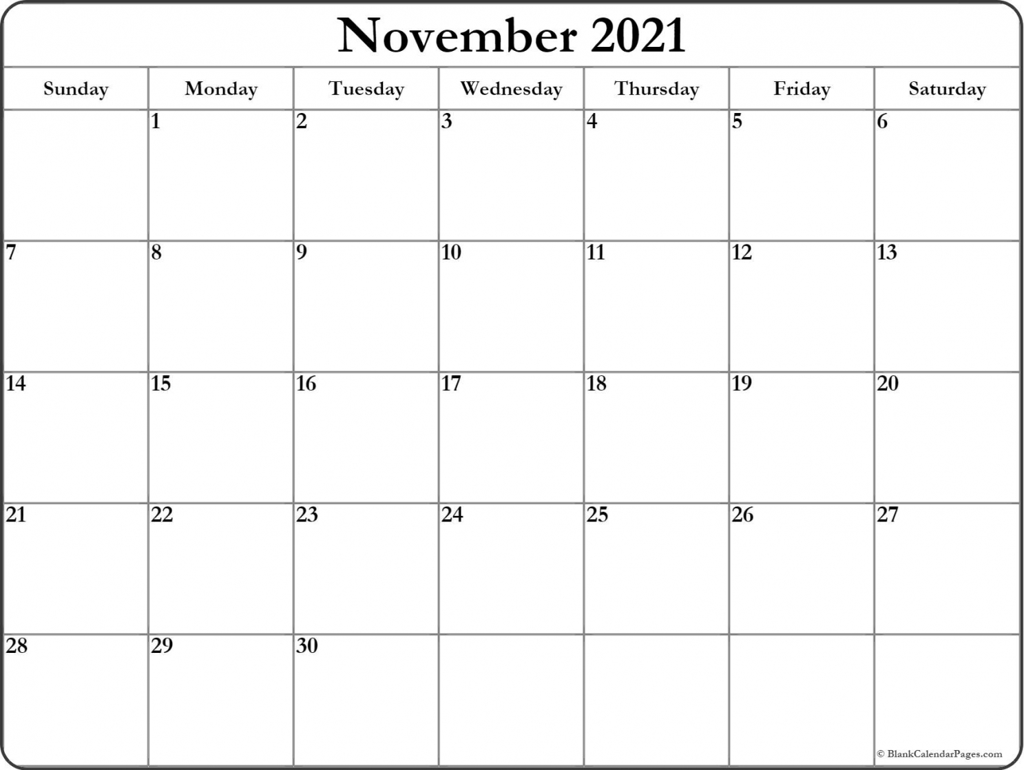 Printable November 2021 Calendar