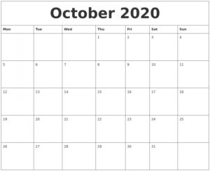 October 2020 Blank Calendar Printable