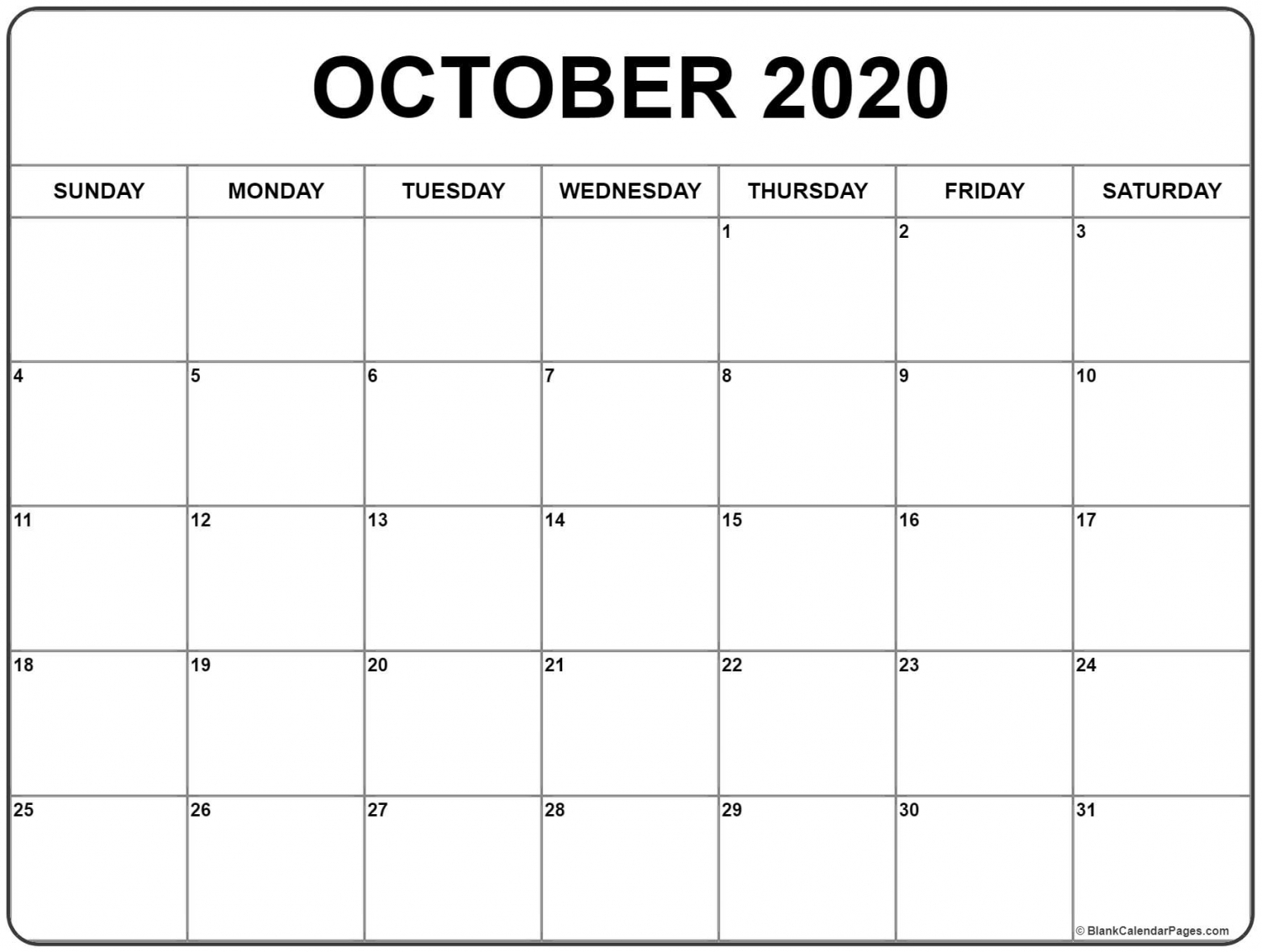October Printable Calendar 2020