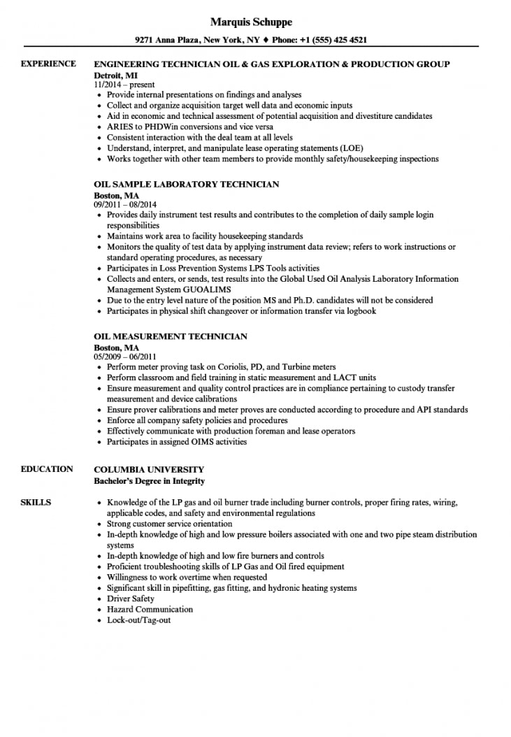 Oil And Gas Resume Examples