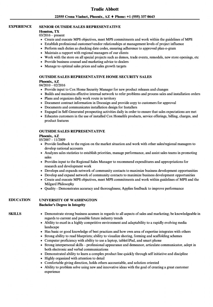 Outside Sales Representative Resume Examples