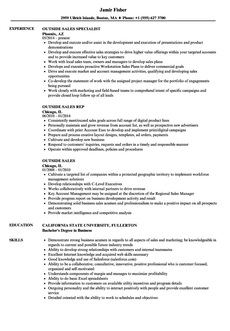 Outside Sales Representative Resume Examples