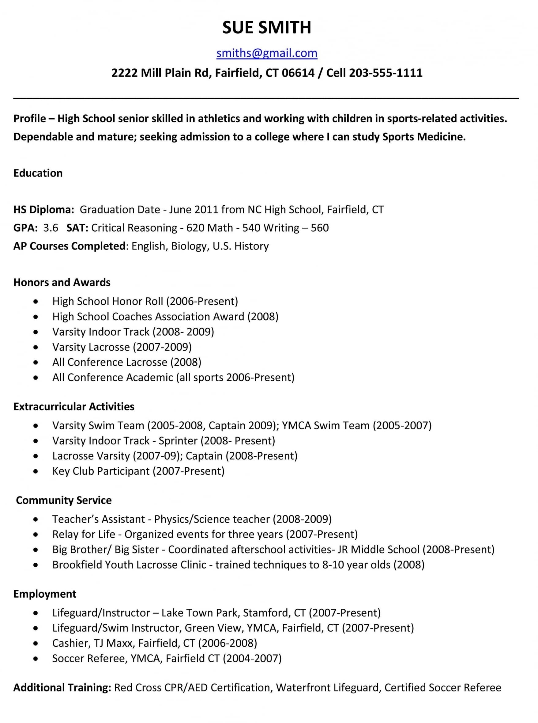High School Student Resume Examples