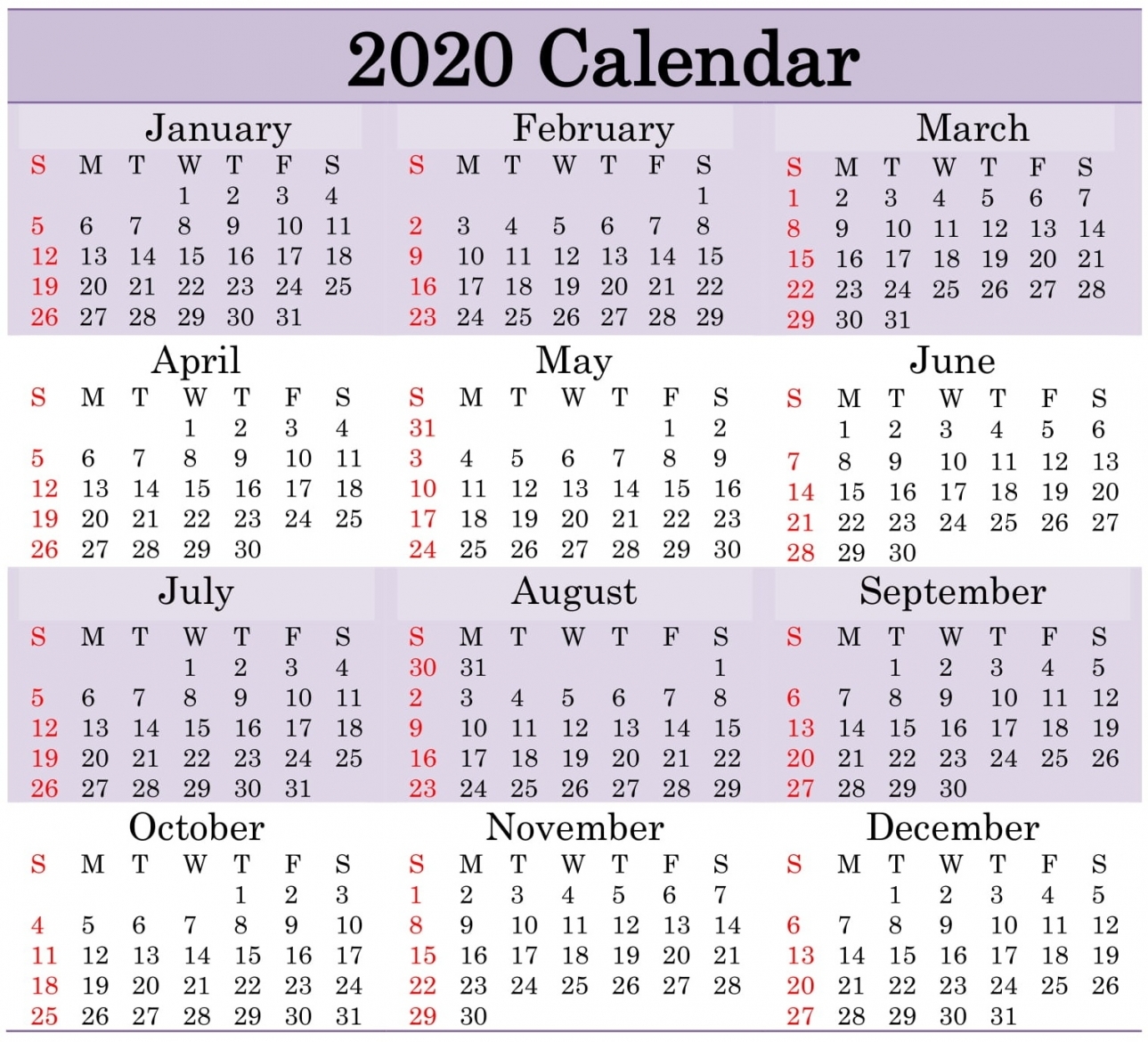 Printable 2020 Julian Calendar