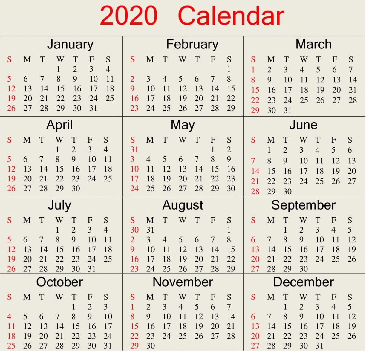 Printable 2020 Julian Calendar