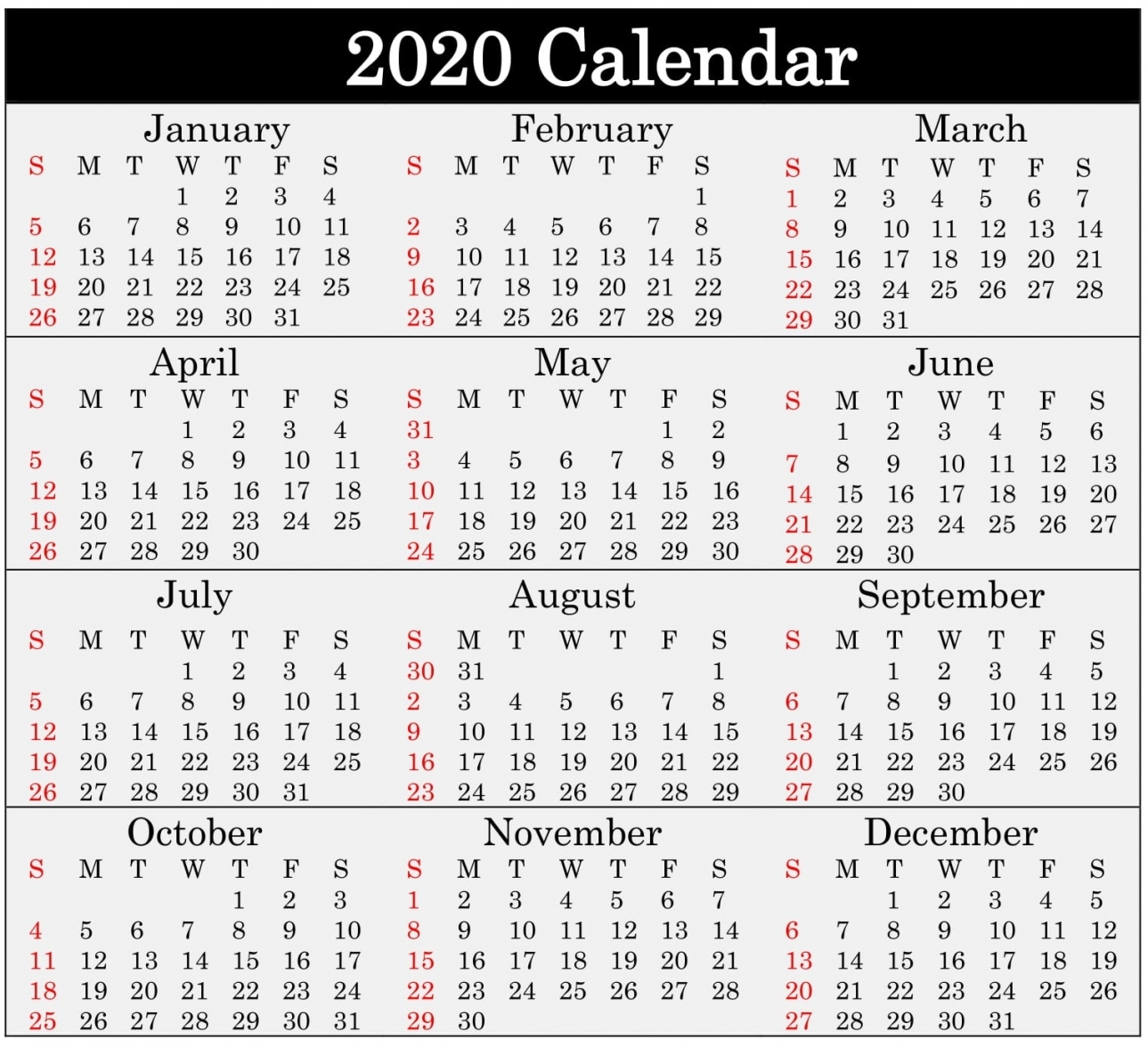 Printable 2020 Julian Calendar