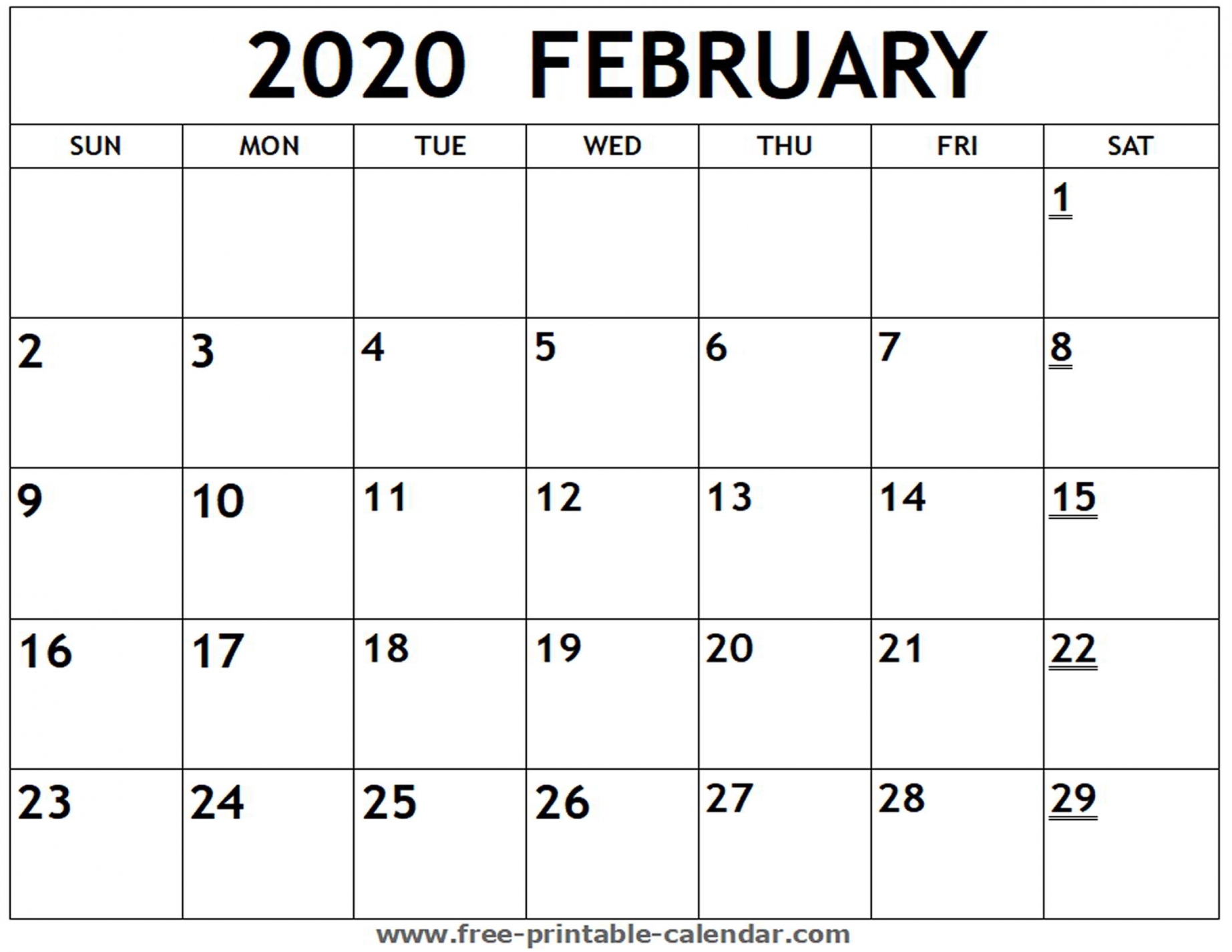 Free Printable Calendar February 2020