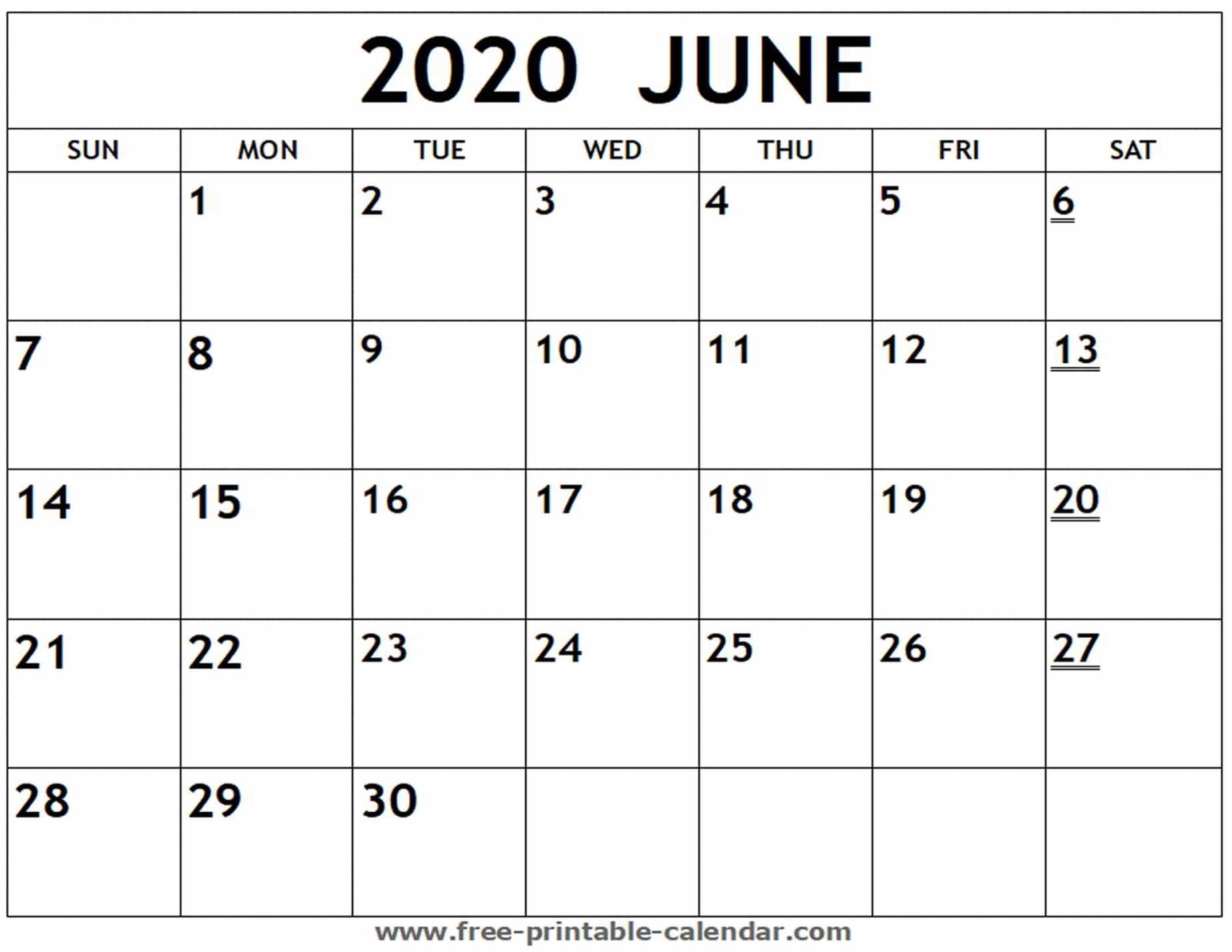 June 2020 Calendar Printable June 2020 Calendar Printable
