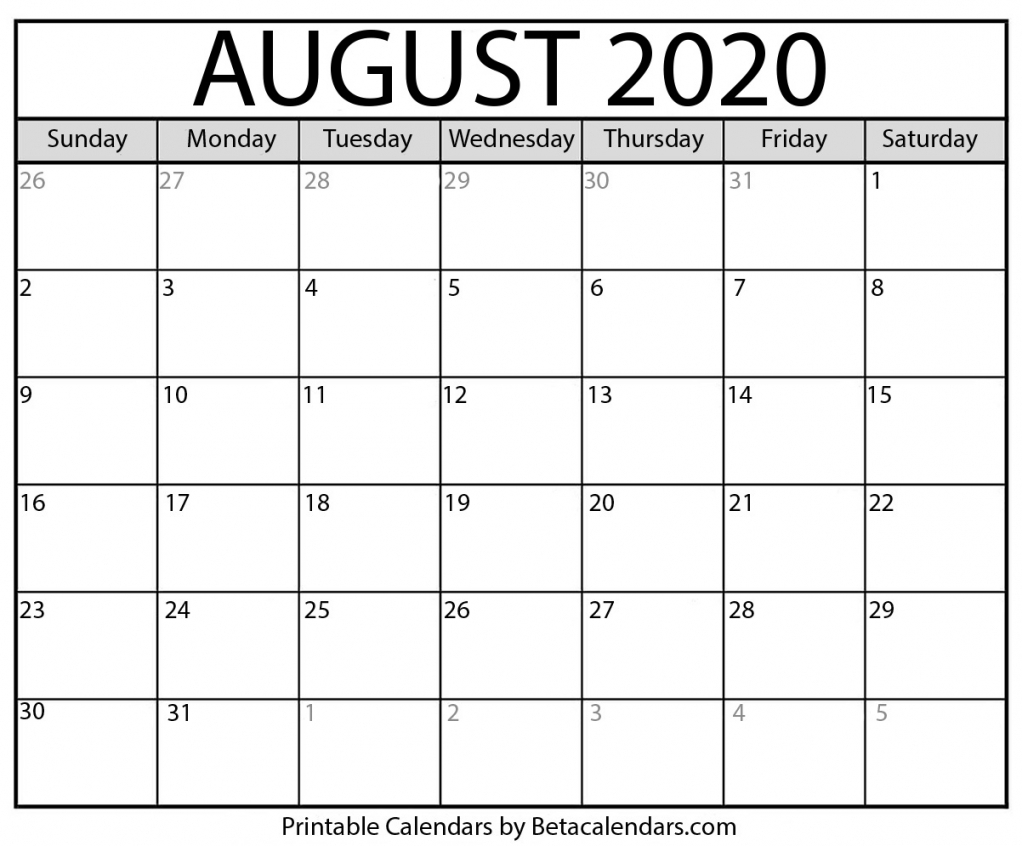 2020 August Calendar Printable 2020 August Calendar Printable