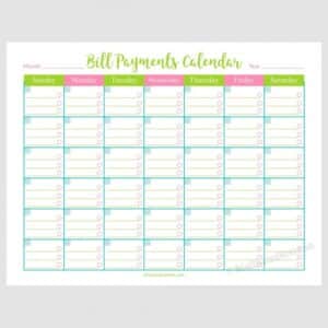 Printable Bill Payments Calendar
