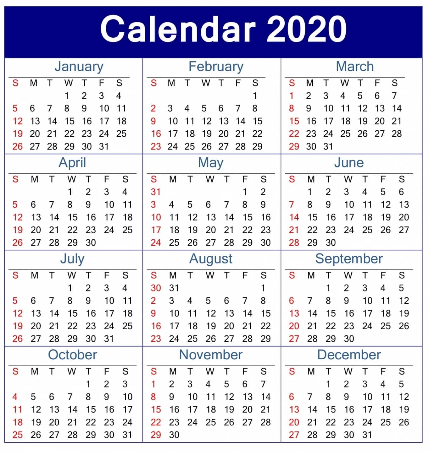 Printable Calendar 2020 Pdf Printable Calendar 2020 Pdf