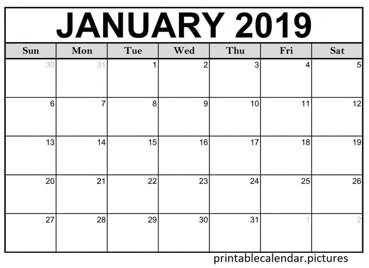 Printable January Calendar
