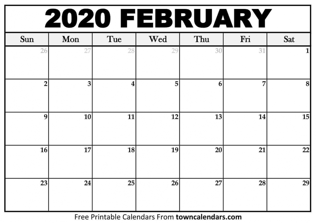 February 2020 Calendar Printable