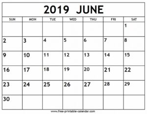 Printable June 2019 Calendar Pdf Free Template