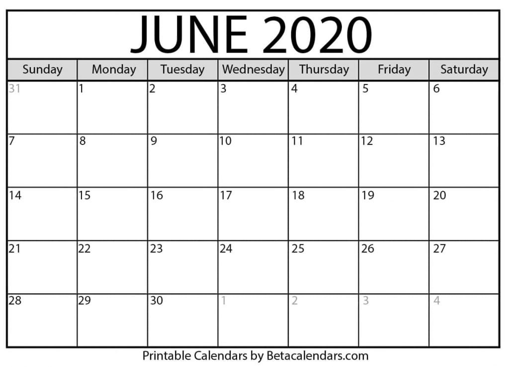 June Calendar Printable
