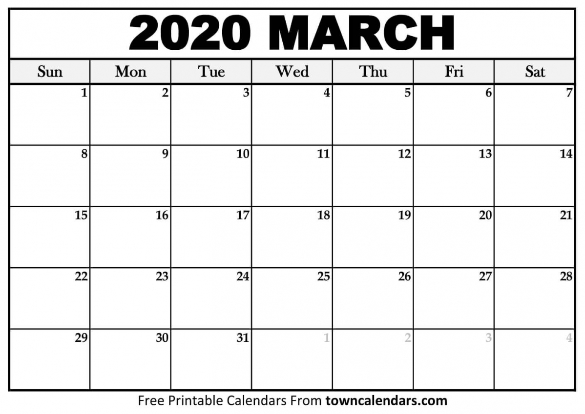 March 2020 Calendar Printable