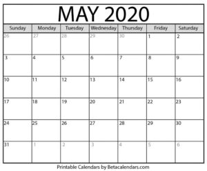 Printable May 2020 Calendar - Beta Calendars