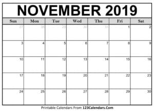 Printable November Calendar