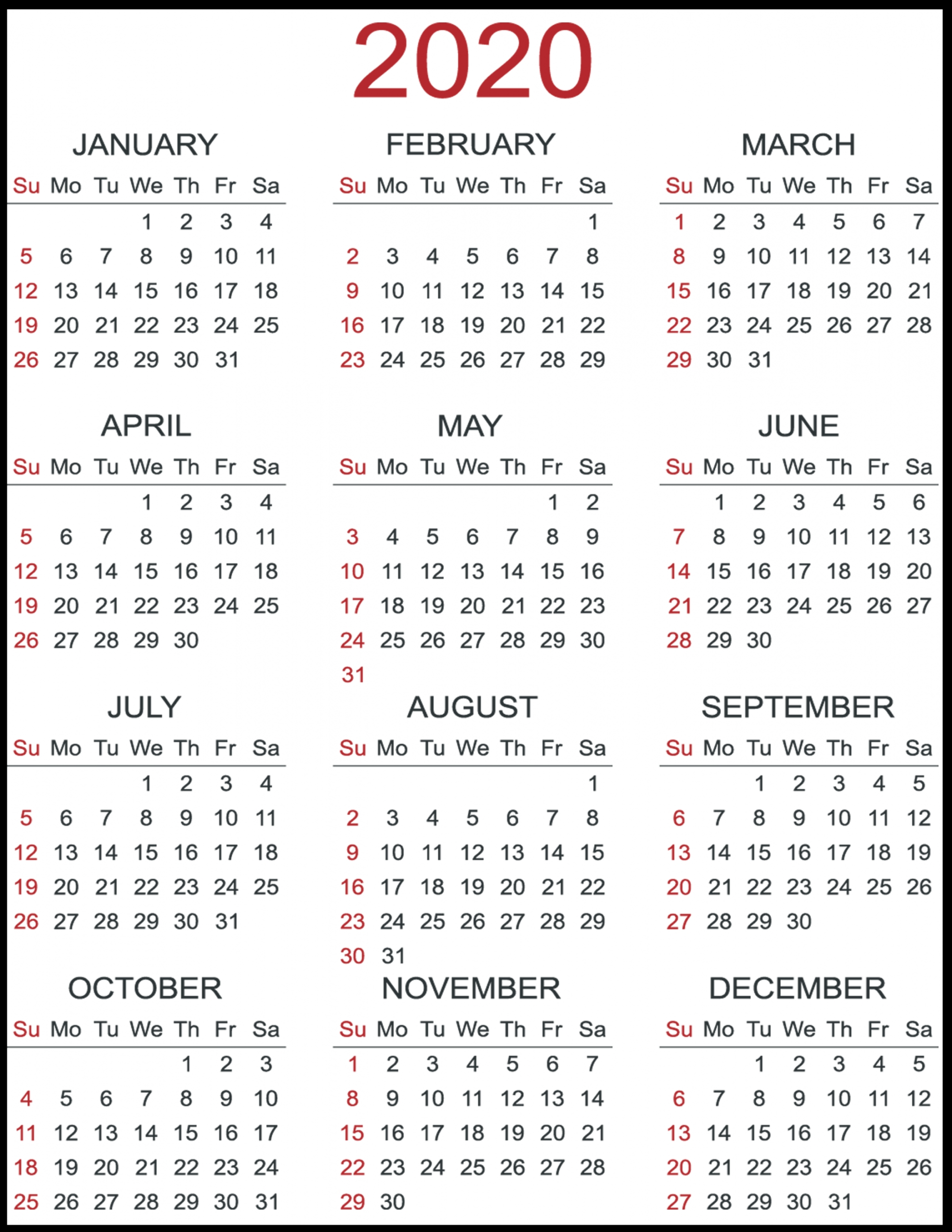 Printable Template Calendar