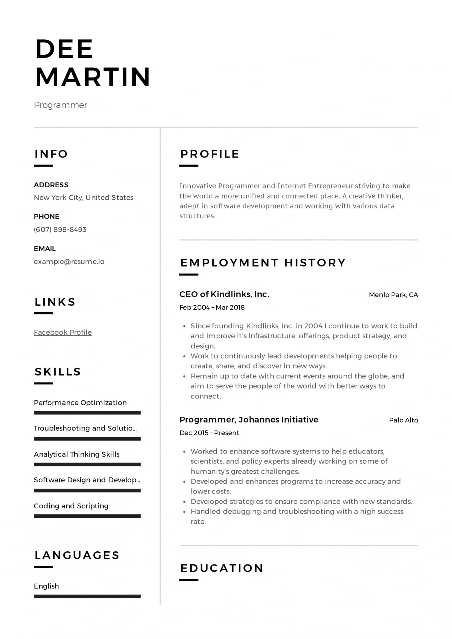 Programmer Resume Templates 2020 (Free Download) · Resume.io