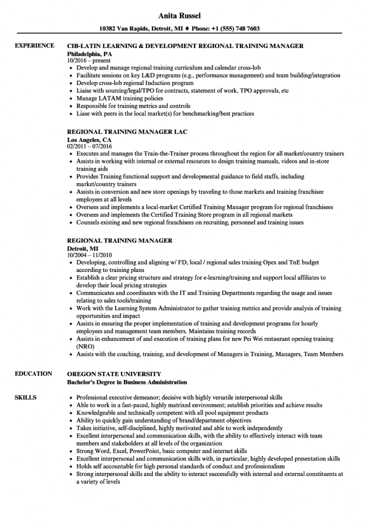 Training Manager Resume Examples