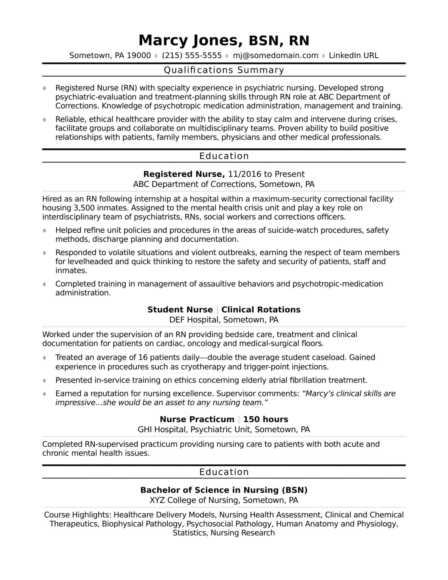 Example Of Registered Nurse Resume