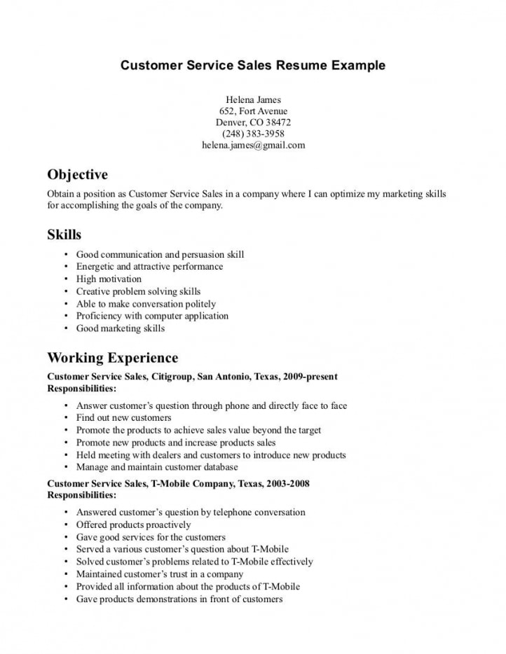 Customer Service Resume Objective Examples